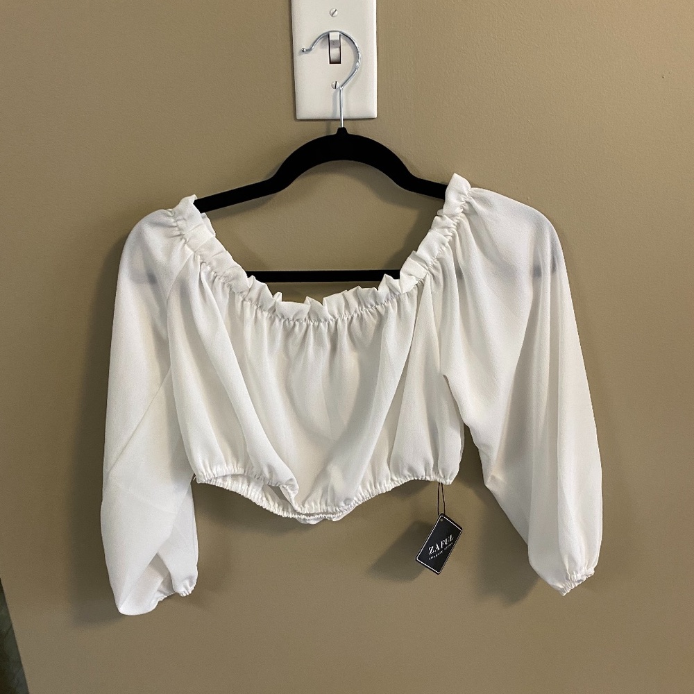 Sheer Off the Shoulder Long Sleeve Crop Top